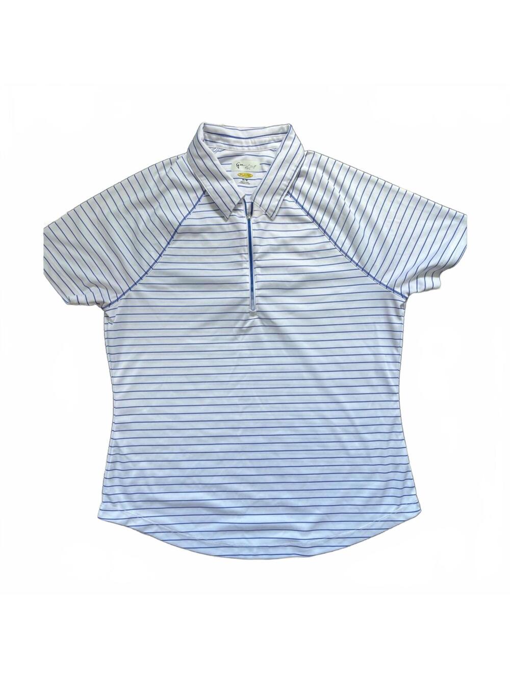 Greg Norman Collection White and Blue Striped Polo Shirt Golfwear